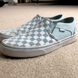Light blue checkered slip-on vans!